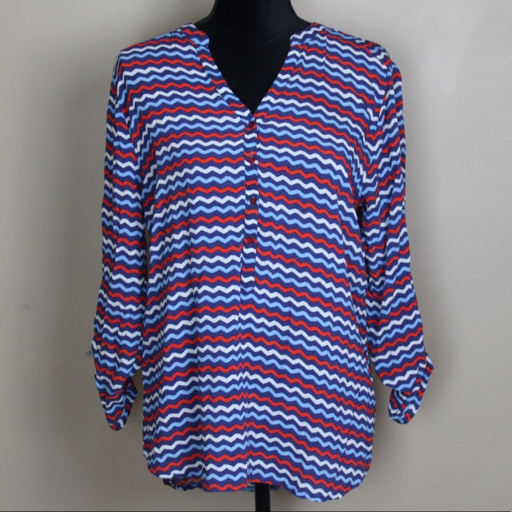 Grand and Greene Blue White Red V Neck Shirt